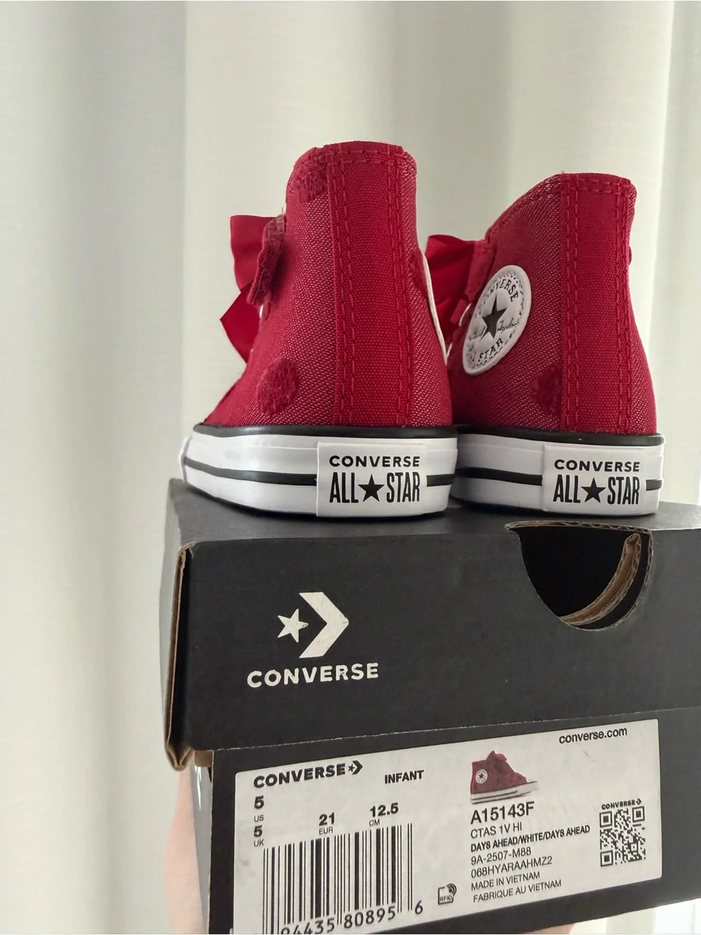 Kids Red Canvas High-Top Sneaker with Ribbon Laces
